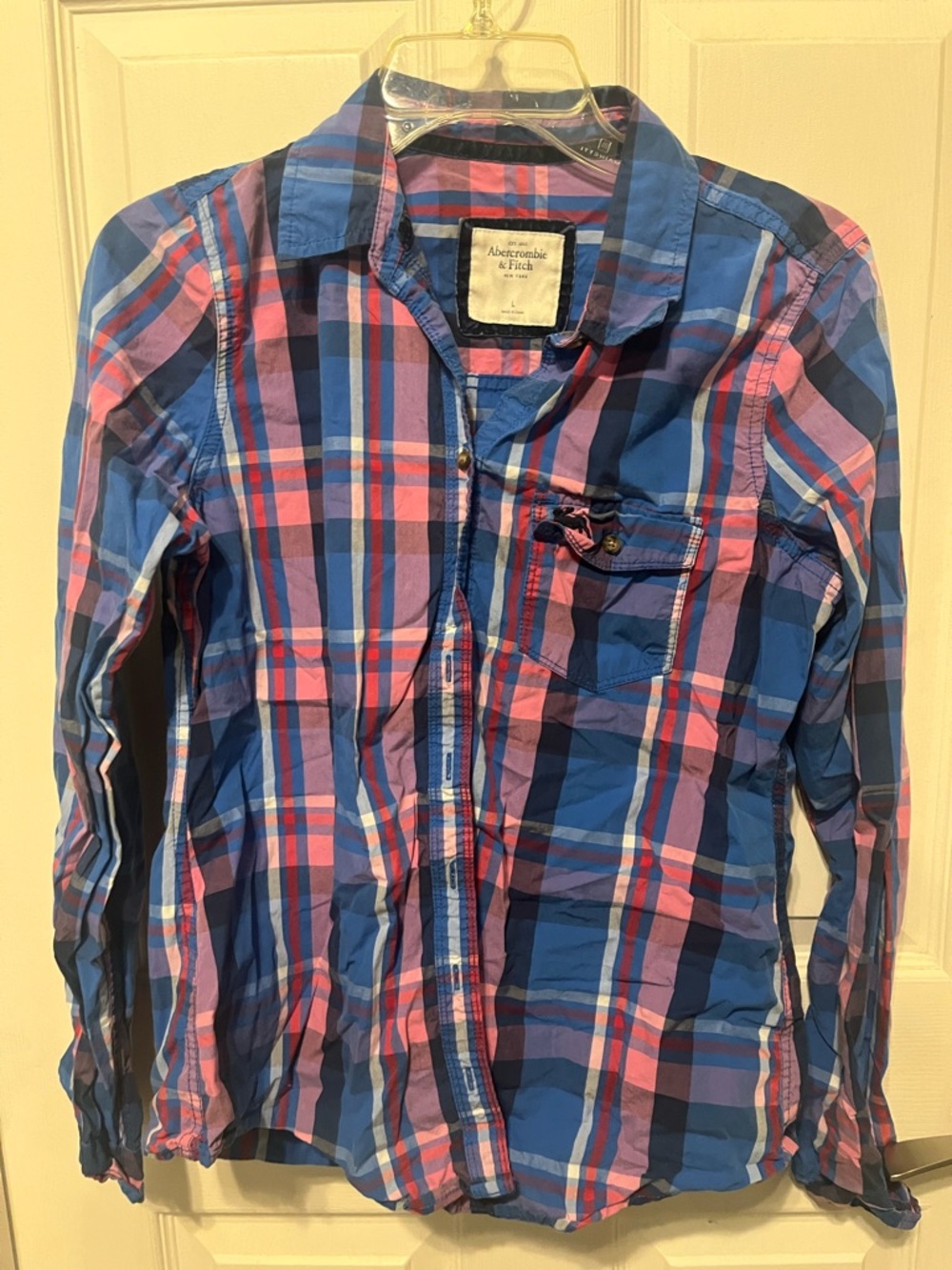 Abercrombie & Fitch Blue and Pink Plaid Button-Down Shirt